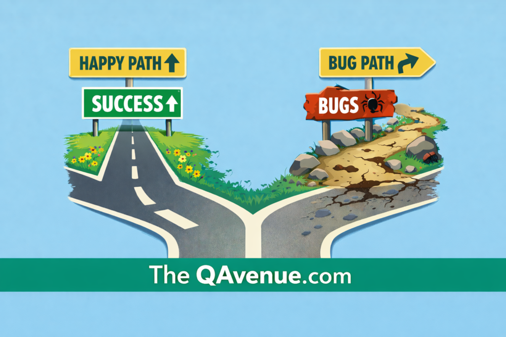 Happy path success versus bug path with potential issues