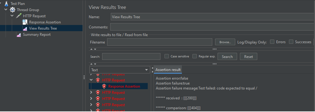 API performance Assertion Failure in Jmeter
